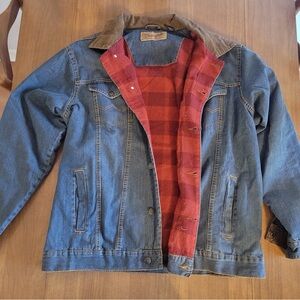 Wrangler Men's Blue Denim, Blanket Lined Jacket with Brown Corduroy Collar